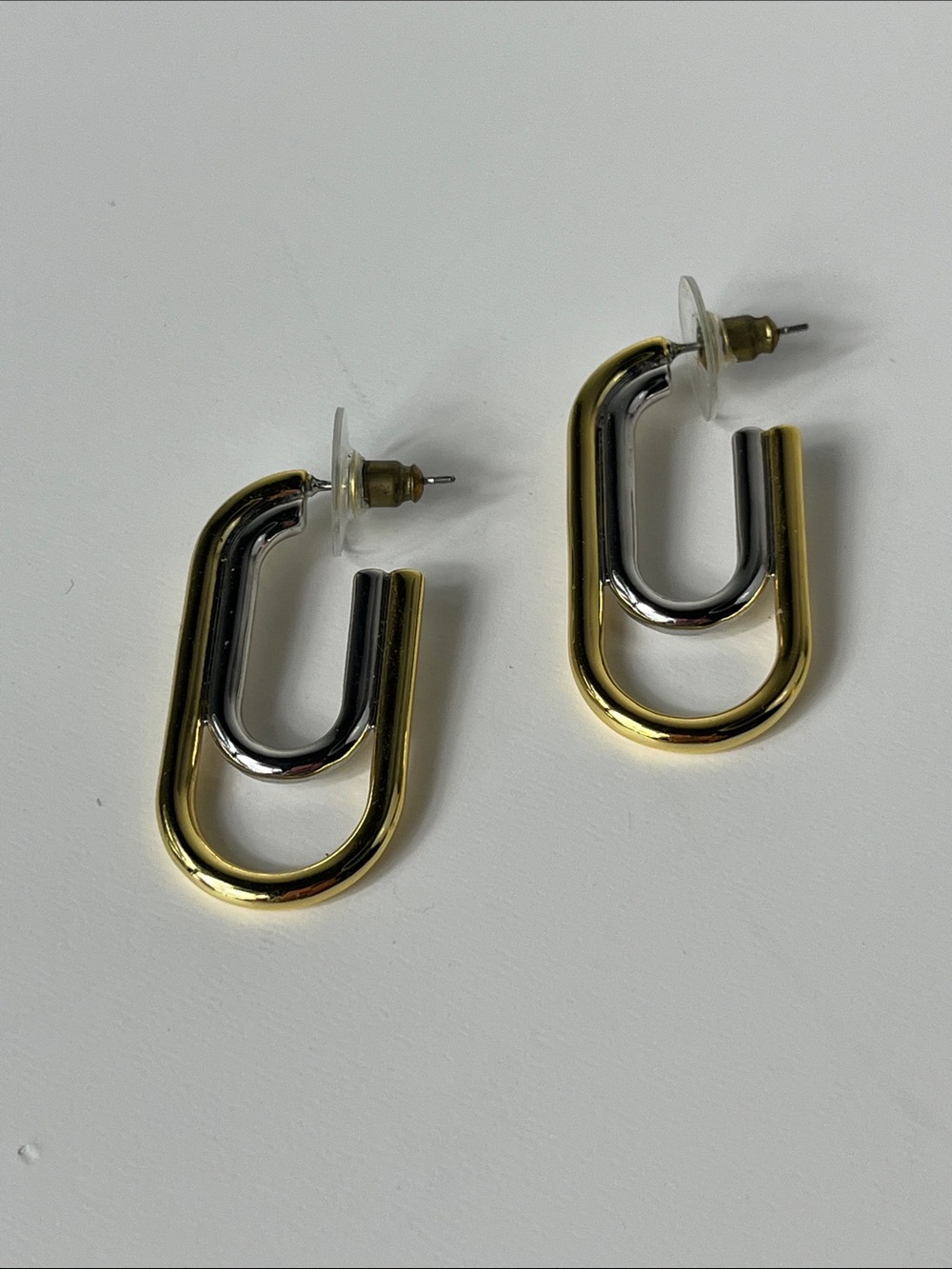 Two-Tone Gold and Silver Double-Link Post Earrings